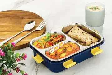 3 COMPARTMENT SS LUNCH BOX - Intra Life promotional gift